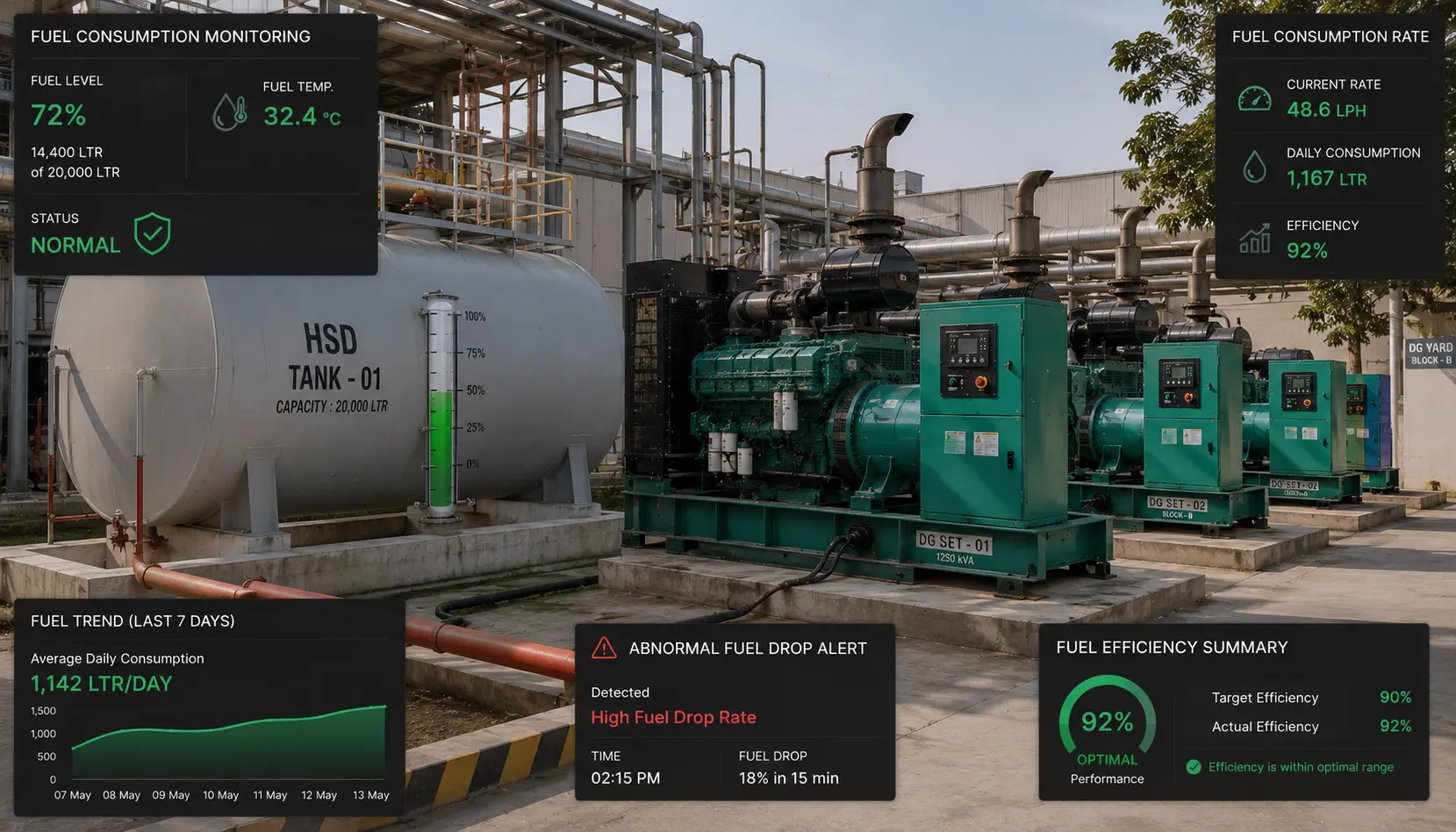 Fuel Consumption Analytics - Genset health monitoring dashboard preview