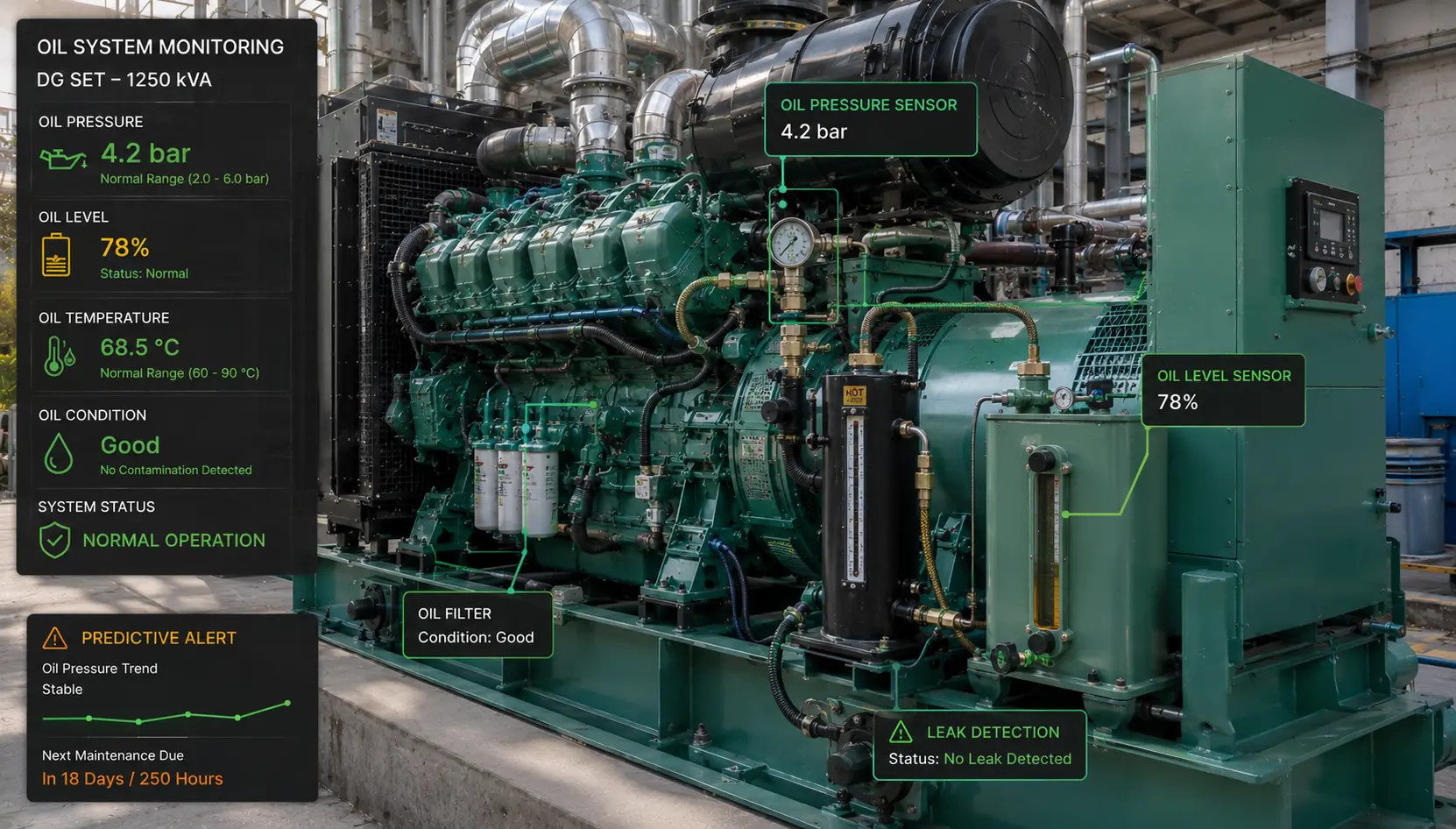 Oil Pressure & Level Tracking - Genset health monitoring dashboard preview